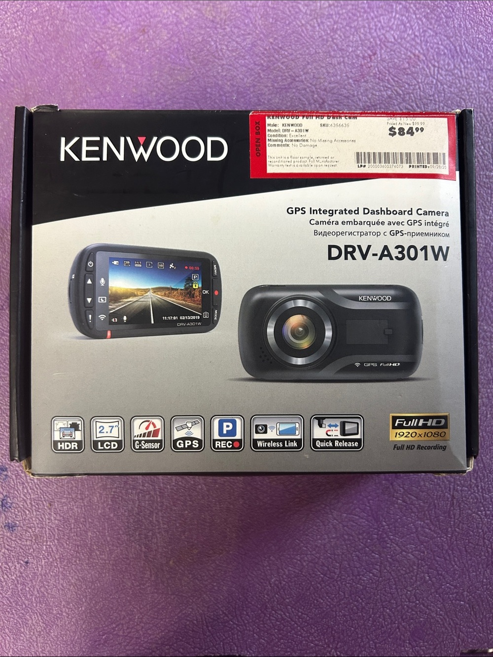 Kenwood DRV-A301W Black and Silver GPS Dashboard Camera